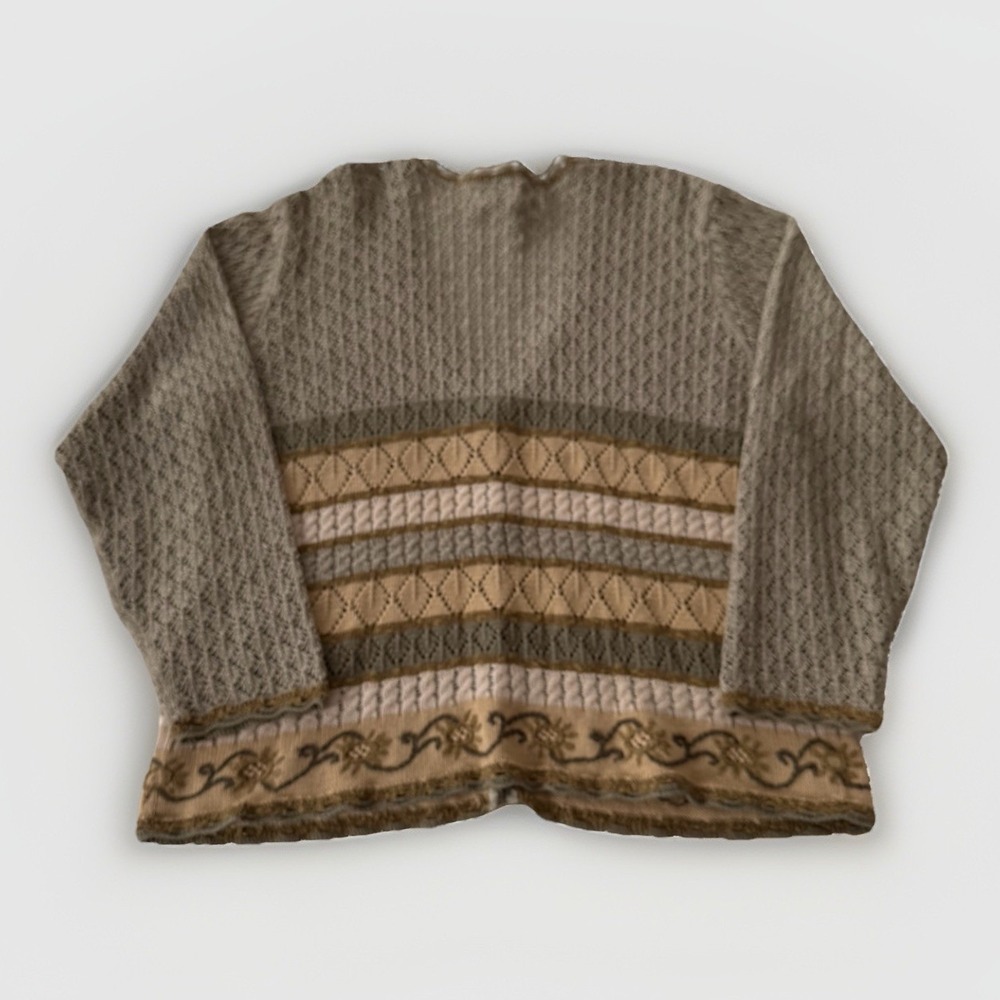 Vintage Koret Cardigan Sweater Women's Medium Earth Tone Open Knit Crochet Style - Picture 8 of 8